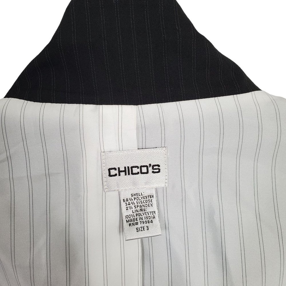 Chico's 3 Size XL Jacket Blazer Menswear Inspired Pinstripe Lined Pockets Black - Picture 4 of 9